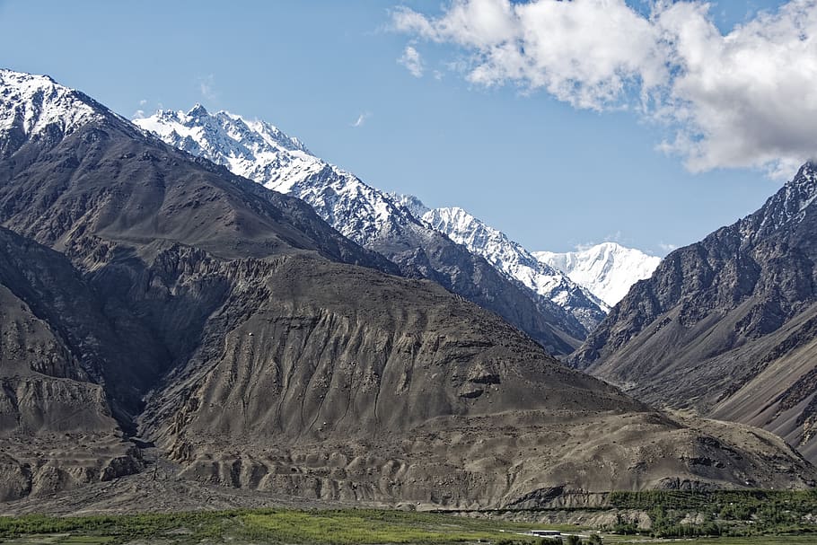 tajikistan, provinsi gunung-badakhshan, pamir, pegunungan tinggi, lembah pandsch, pemandangan, alam, pegunungan, salju, gletser