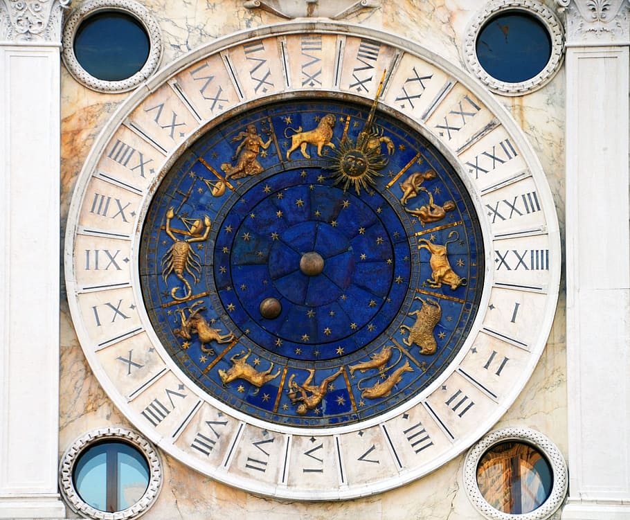 arte de la pared del signo del zodiaco, astrología, signo del zodiaco, horóscopo, signos del zodiaco, esfera, venecia, puntero, oro, Reloj