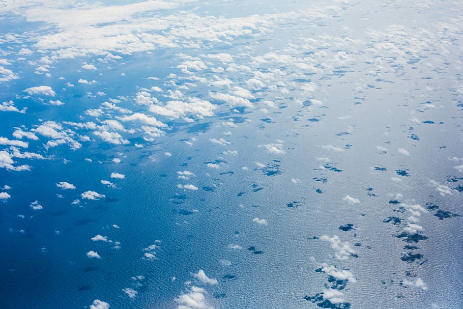 pacific, ocean, Clouds, Pacific Ocean, Airplane, abstract, blue, from the plane, nature, sea