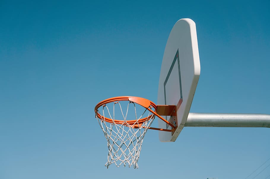 oranye, putih, olahraga, bola basket, lingkaran, cincin, langit, papan, ring basket, bola basket - Olahraga