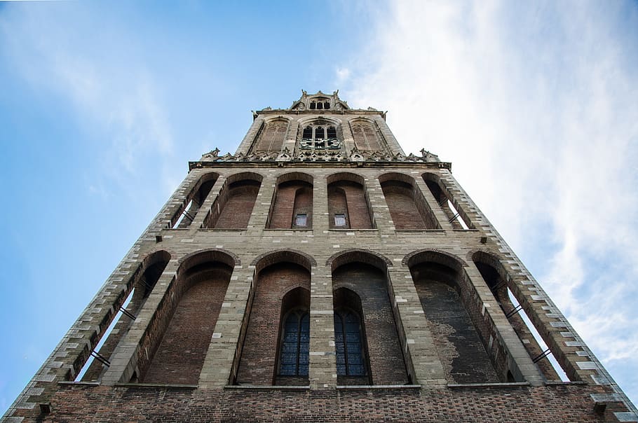 low-angle photography, brown, concrete, building, dom, utrecht, church, architecture, cathedral, historical