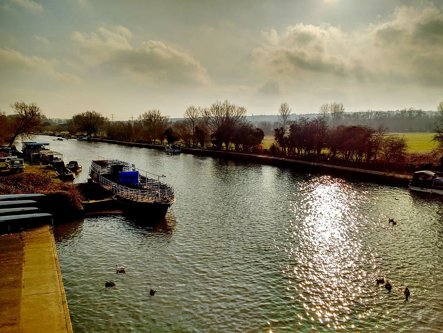 River, Thames, Oxford, Boat, Water, Sun, river, thames, reflection, nautical vessel, outdoors
