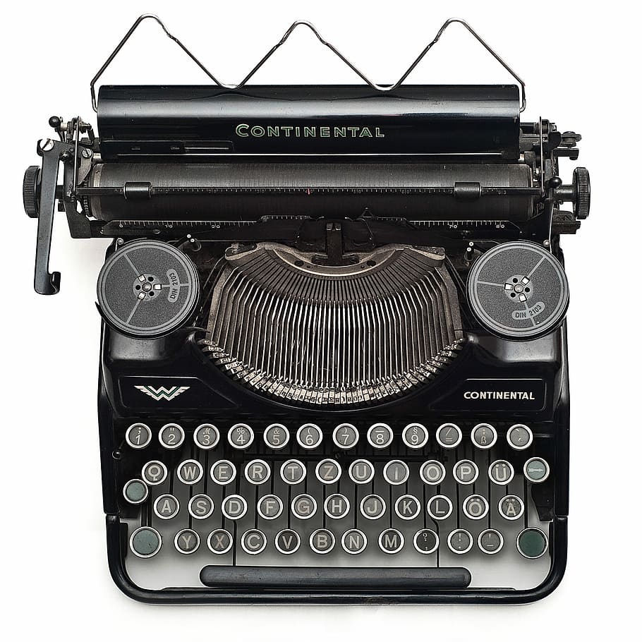 Antigua máquina de escribir negra, máquina de escribir, 