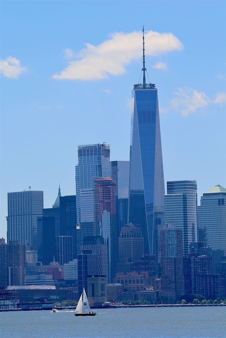 Nueva York, Hudson River, Downtown, World Trade Center, velero, agua, horizonte, Manhattan, ciudad, América