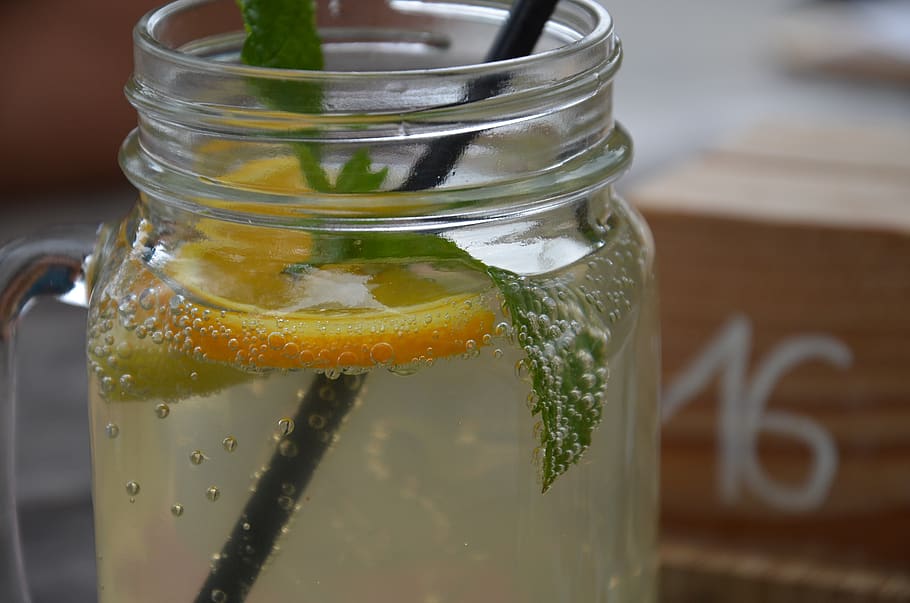 lemonade, summer, mint, orange, sparkling, refreshment, leaves, delicious, healthy, drink