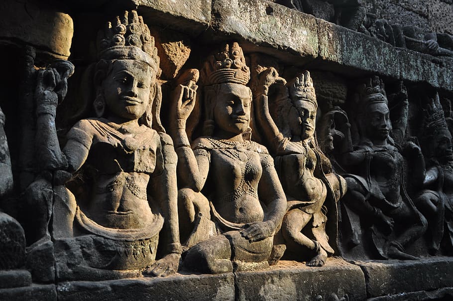 仏エンボス壁の装飾, カンボジア, ヒンドゥー教, アンコール, 寺院, 歴史的に, アンコールワット, アジア, 寺院の複合体, クメール