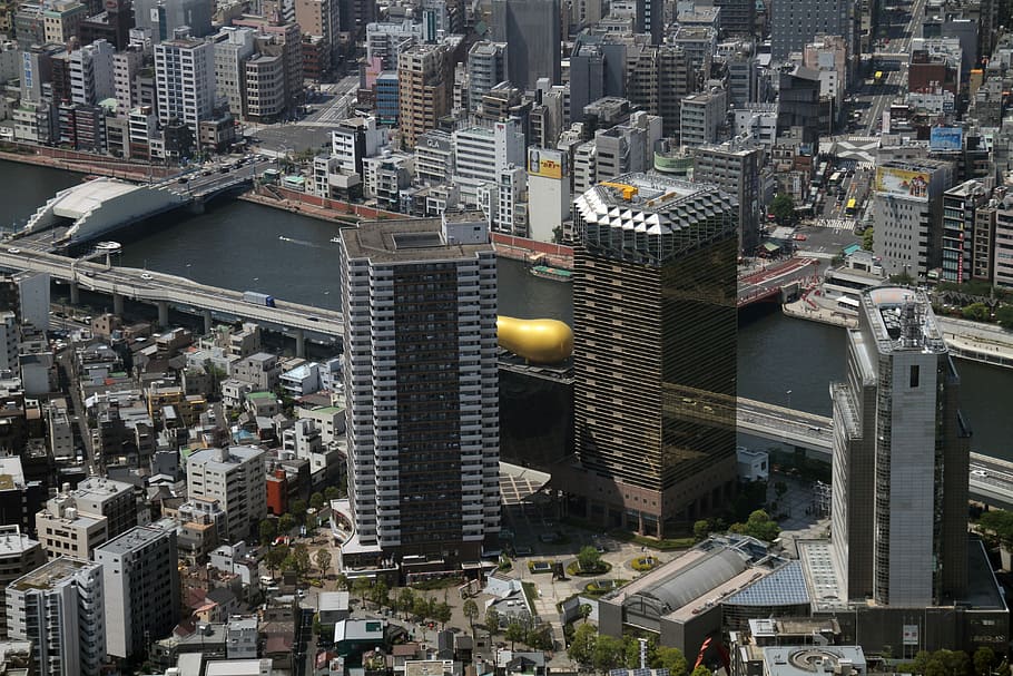 view, tokyo, japan, tower, skytree, landmark, urban, downtown, river, skyscraper
