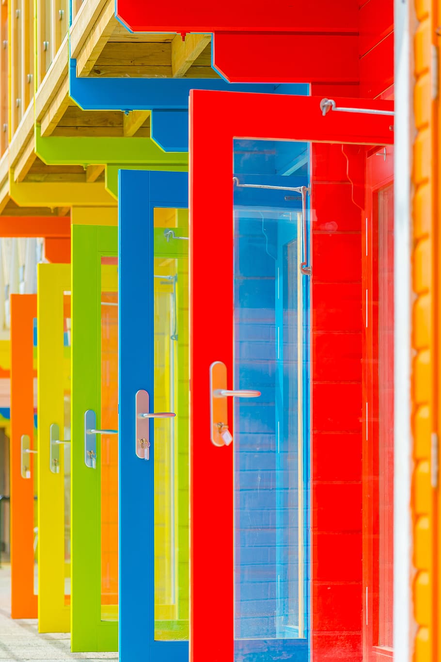 assorted-color, painted, Colour, Doors, Paint, New, Building, new, building, colorful, entrance