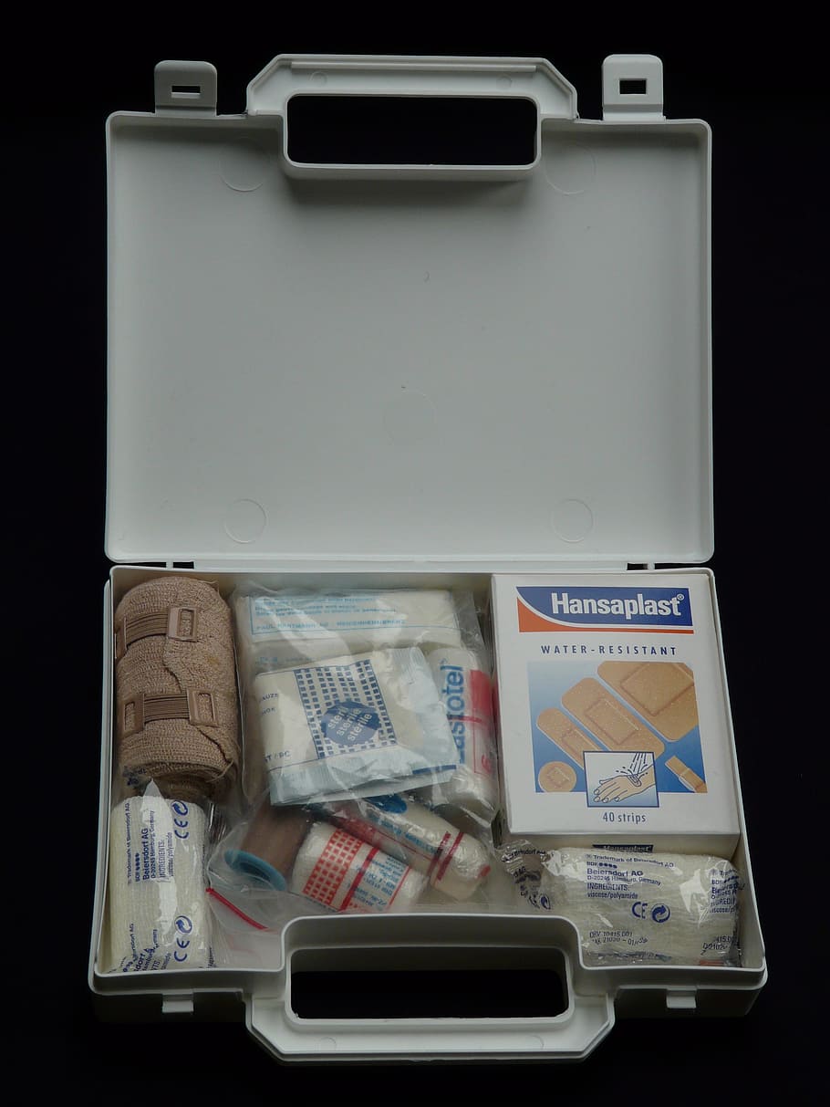first aid kit, help, association case, luggage, white, emergency, kits medical, patch, first aid, red cross box