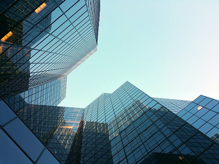 bajo, fotografía de ángulo, rascacielos, edificio, emprendedor, negocio, corporativo, oficina, profesional de negocios, reunión