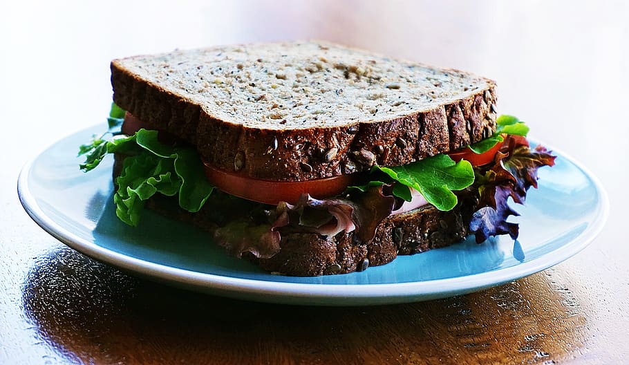 sandwich, food, salad, bread, wheat, wholegrain, food and drink, plate, freshness, ready-to-eat