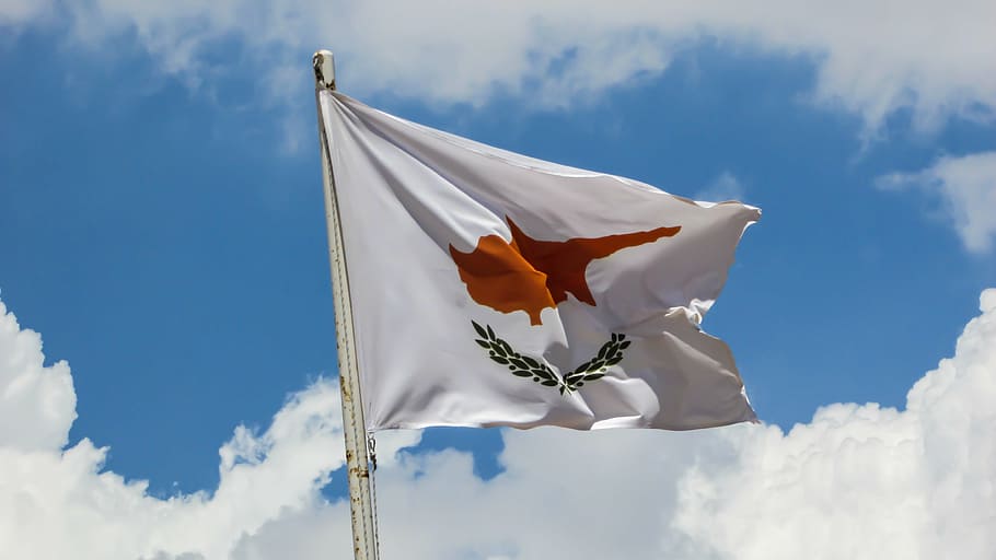 Chipre, bandera, agitando, símbolo, país, viento, emblema, cielo, nubes, nube - cielo