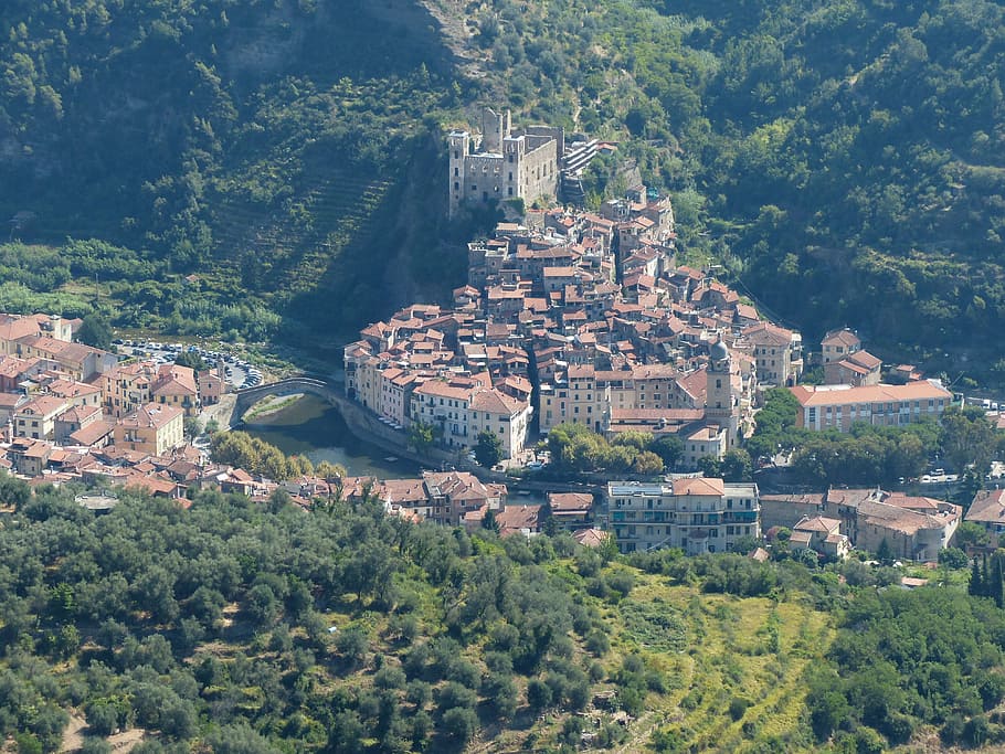 aerial, photography, cityscape, dolceacqua, village, bergdorf, italian municipality, community, province of imperia, imperia