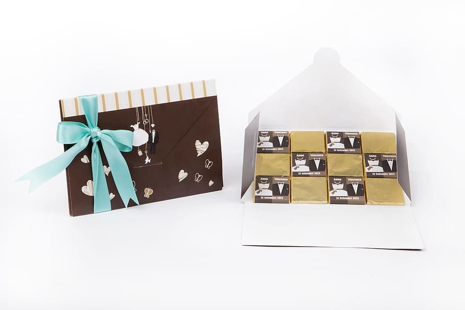 confeti, chocolate, empaque, Regalo, cinta - elemento de costura, celebración, cinta, regalo de Navidad, caja - contenedor, caja de regalo