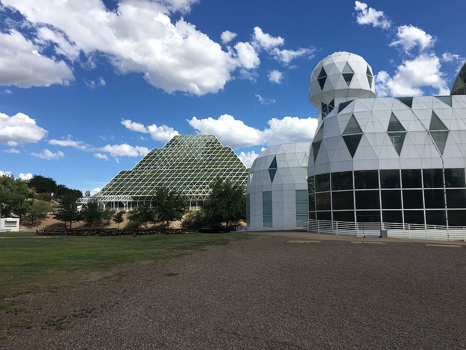 biosfera 2, arizona, tucson, az, exterior do edifício, arquitetura, estrutura construída, céu, nuvem - céu, edifício