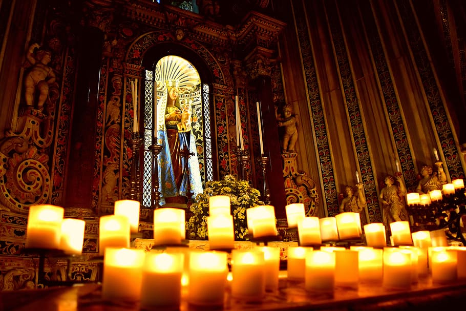 luz, velas, virgen, rezar, amor, iglesia, italiano, altar, religión, contraste