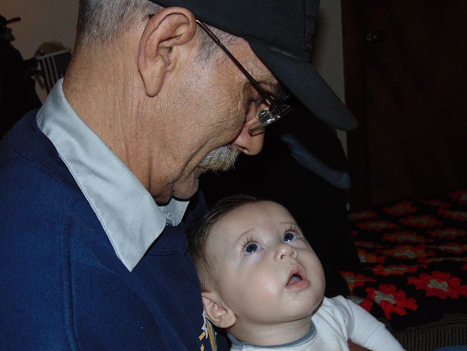 man holding baby, grandparents, grandpa, grandfather, family, grandchild, child, male, boy, happiness