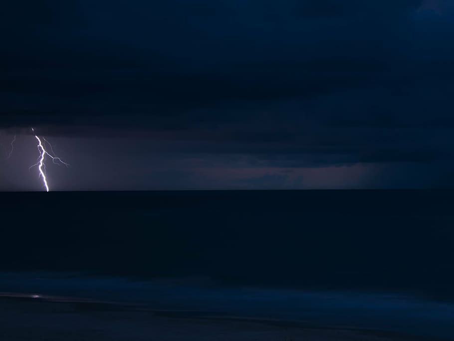 lightning, storm, ocean, clouds, rain, sea, thunder, strike, bolt, dark