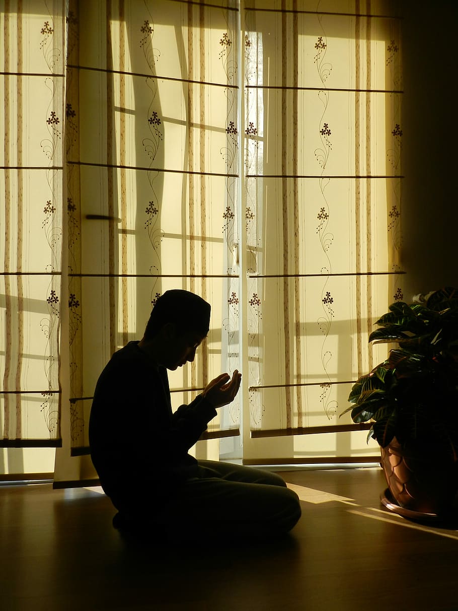 male, kneeling, floor, window, Prayer, Muslim, Silhouette, Decor, ritual, religion