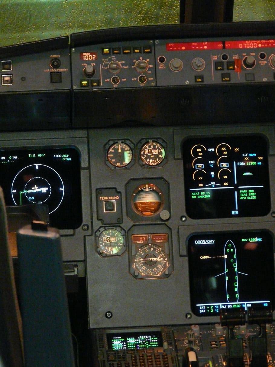 Cockpit, Aircraft, Fittings, Devices, measuring instruments, radar, flyer, interior, transport, traffic