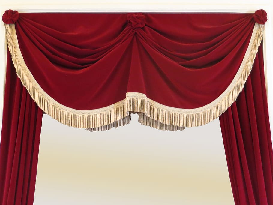 red fringed curtain, curtain, stage, theater, red, textile, stage - performance space, arts culture and entertainment, performing arts event, stage theater