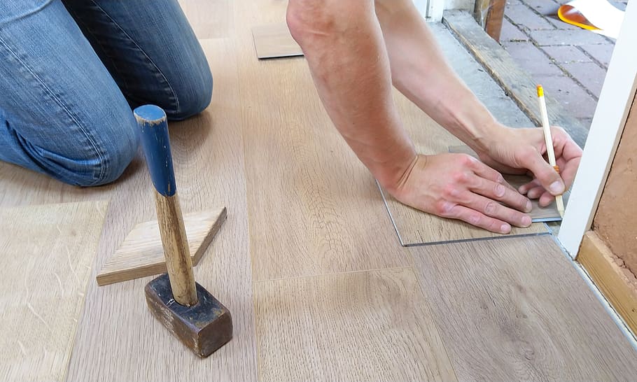 floor, flooring, carpenter, interior, material, home, craftsman, hammer, tool, hand