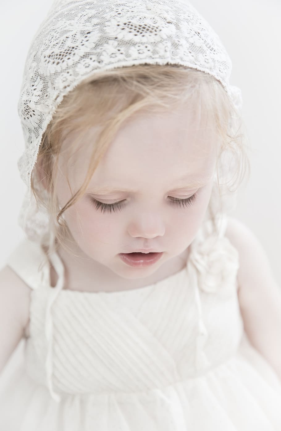 girl's white dress, girl, toddler, child, white, blue eyes, blonde, childhood, one person, girls