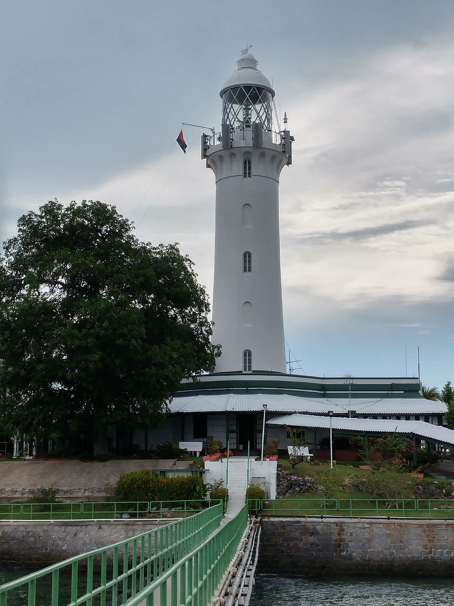 raffles lighthouse, bridge, cloudy, tall, structure, architecture, built structure, sky, building exterior, tower