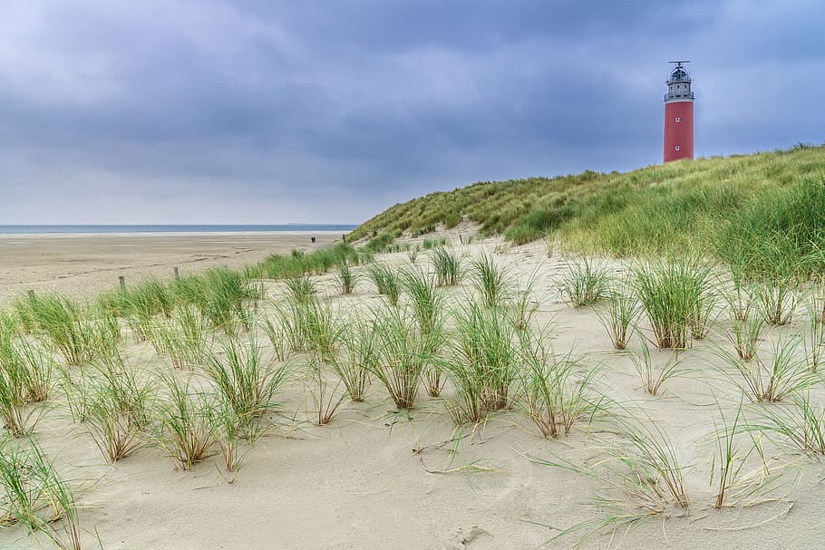 Travel, Landscape, Holland, Dunes, lighthouse, beach, autumn, clouds, sand, texel