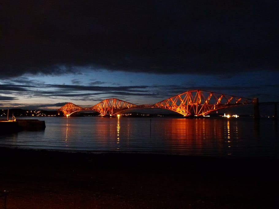 sydney harbor bridge, nighttime, forth road railway bridge, railway bridge, scotland, route, rail, bridge, night, steel