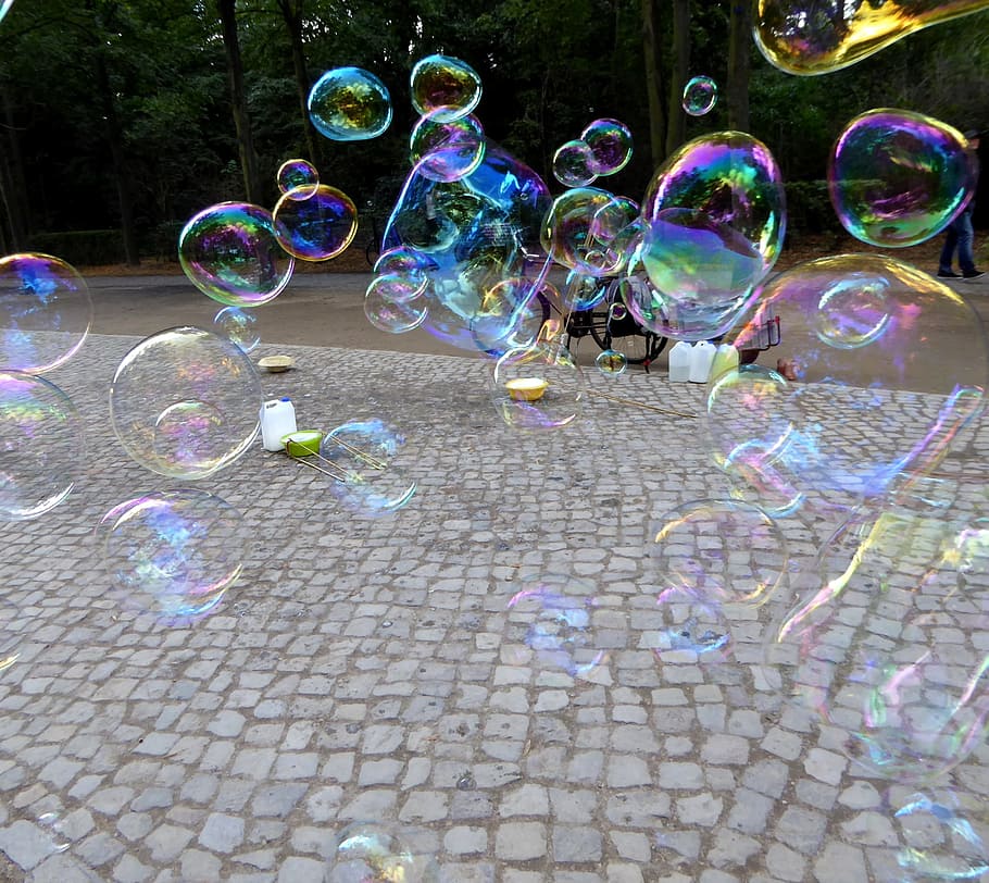 macro photography, floating, bubbles, soap bubbles, blow, colorful, iridescent, float, ease, street art