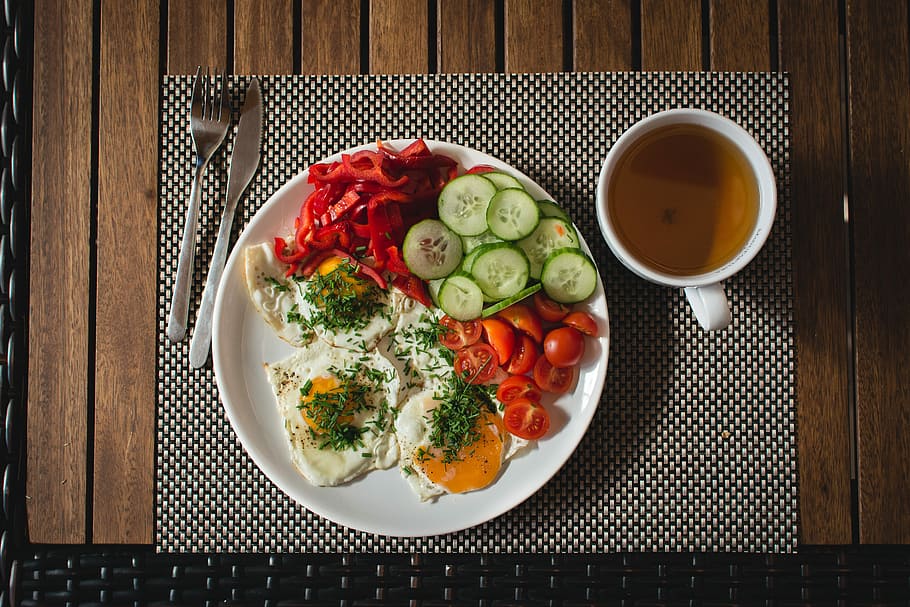 paleo desayuno huevos, vegetales, afuera, paleo, desayuno, huevos, saludable, vista superior, comida, gourmet