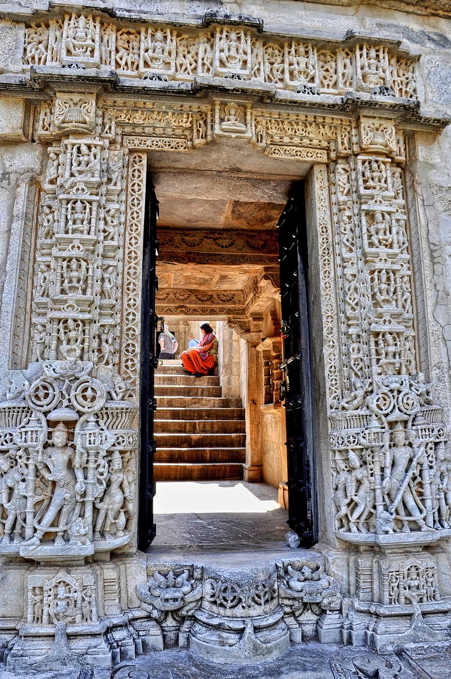 Temple, Religion, Stone, dzinijska temple, architecture, building, entrance, gateway, stairs, carving