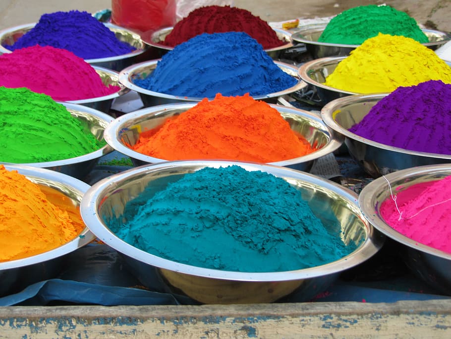 closeup, assorted-color holli powder, color, chalk, india, colorful color, multi Colored, curry Powder, indian Culture, asia