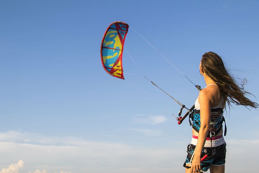woman doing paragliding, montenegro, kitesurfing, kiteboarding, kitesurfer, adventure, outdoors, sport, extreme Sports, summer