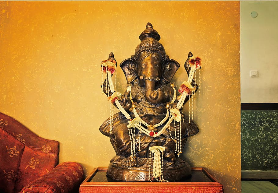 lord ganesha, ceramic, figurine, ganesha, sculpture, india, room, elephant, hinduism, traditional