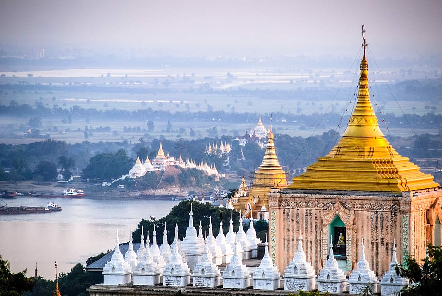 alto, fotografía de ángulo, beige, blanco, concreto, edificio, ángulo, fotografía, mandalay, birmania