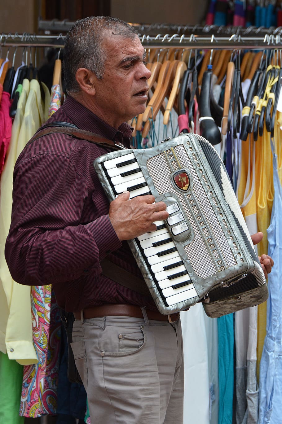 Busker, Musician, Accordion, Music, people, man, men, clothing, one Person, adult