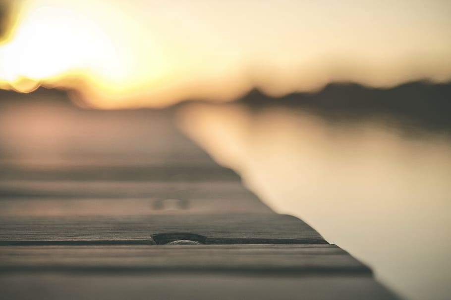 untitled, wooden, bridge, outdoor, nature, blur, water, sunset, wood - material, lake