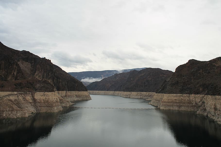 body, water, mountains, cloudy, sky, hoover dam, nevada, hoover, dam, power