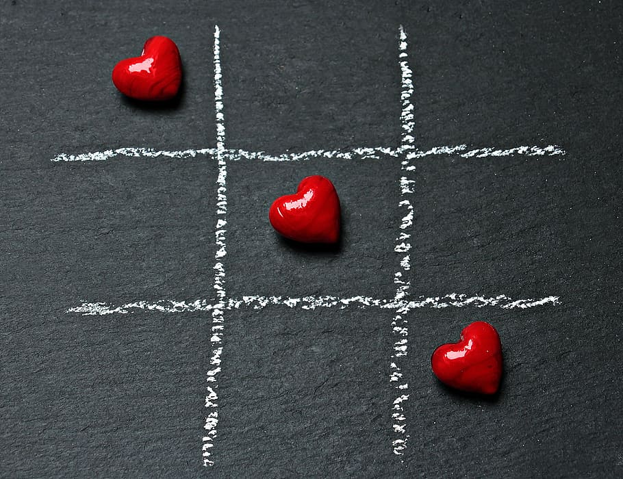 três, vermelho, pedras do coração, tic tac toe, amor, coração, jogar, jogo de estratégia, duas pessoas, jogo de estratégia para duas pessoas