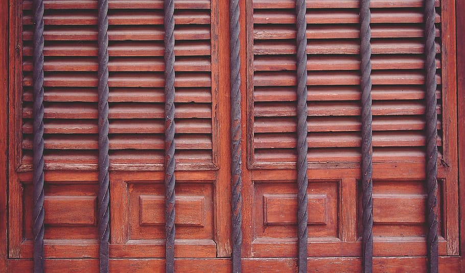 brown, wooden, french, window, door, panel, bars, entrance, wood, full frame