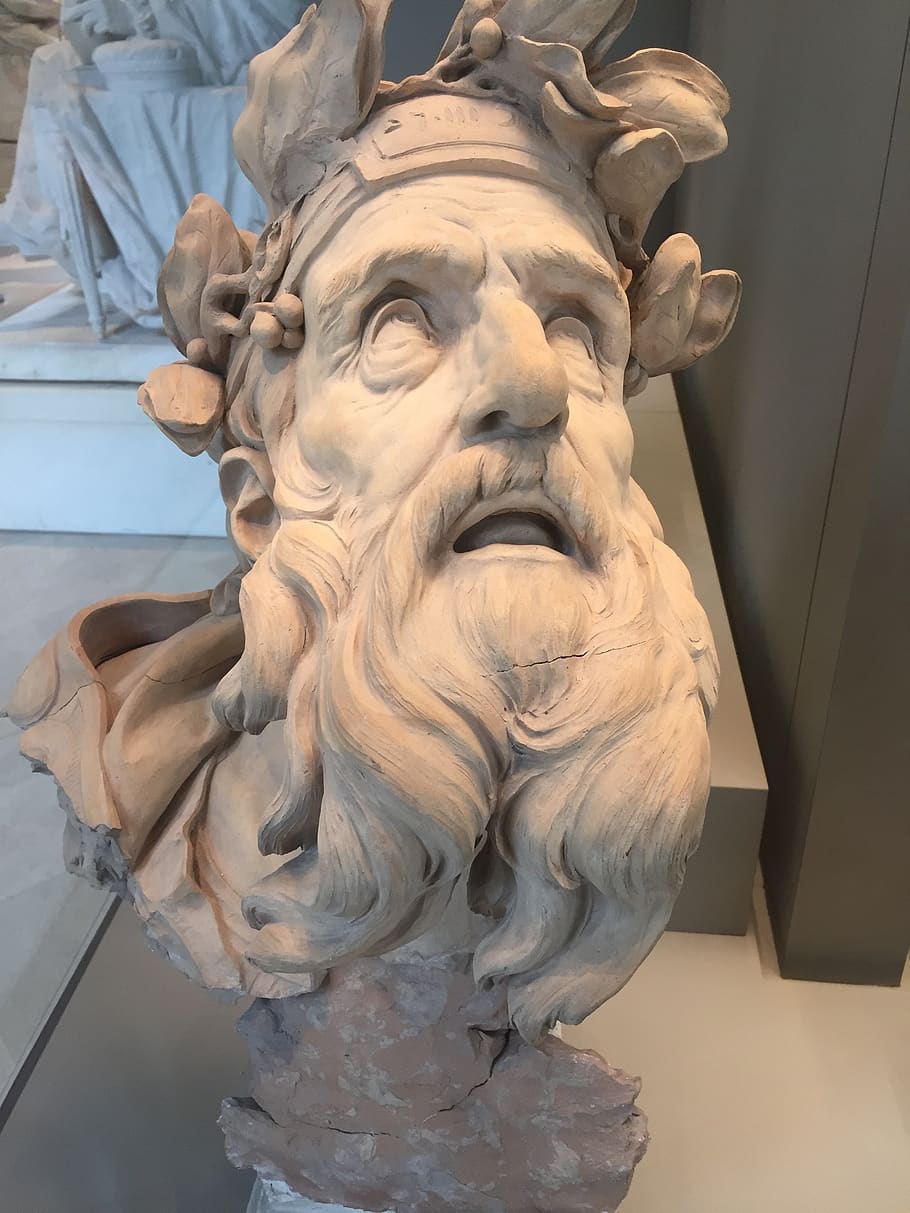 statue, bust, old man, man, suffering, anxiety, pleading, searching, eyes, pain