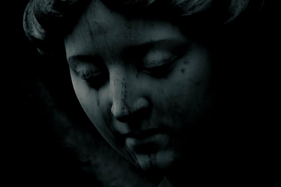 estátua de busto de mulher, estátua, cemitério, sepultura, luto, antigo cemitério, Berlim, branco preto, uma pessoa, tiro na cabeça