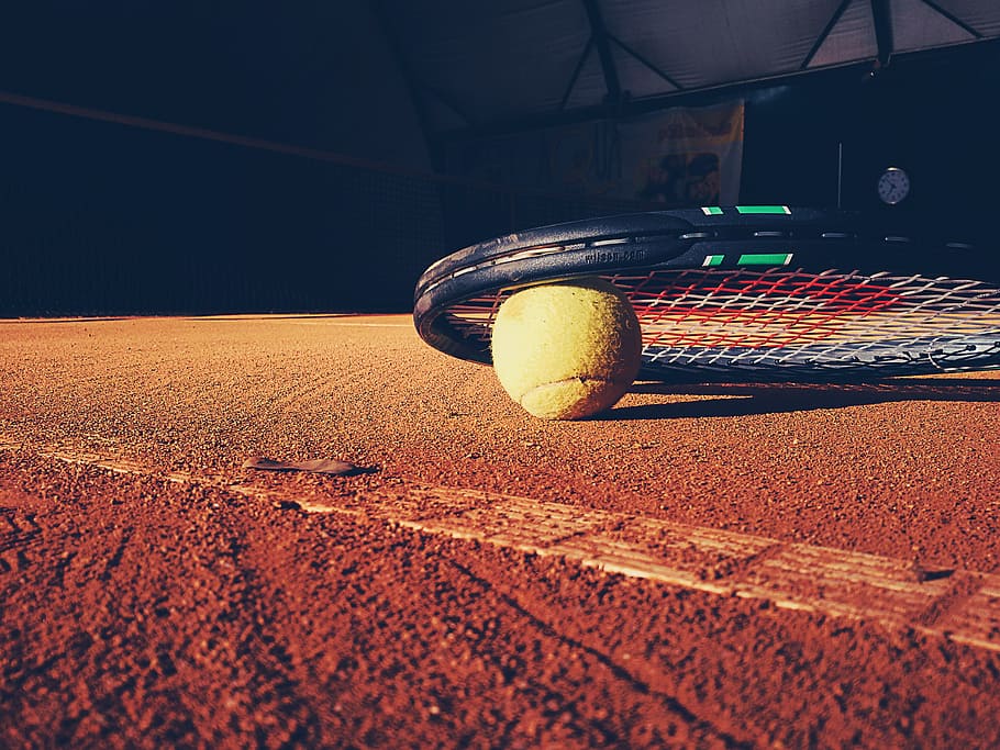black, wilson tennis racket, surface, tennis, racket, court, clay, ball, sports, fitness
