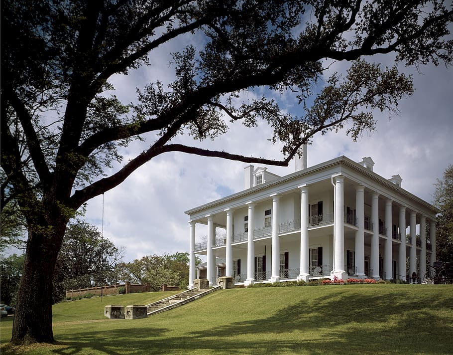 white, mansion, daytime, old, southern, historic, vintage, antebellum, south, architecture