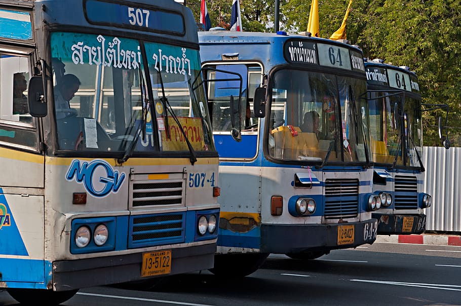 sistema de transporte, ônibus, automático, estrada, tráfego, bangkok, tailândia, ásia, veículo, transporte