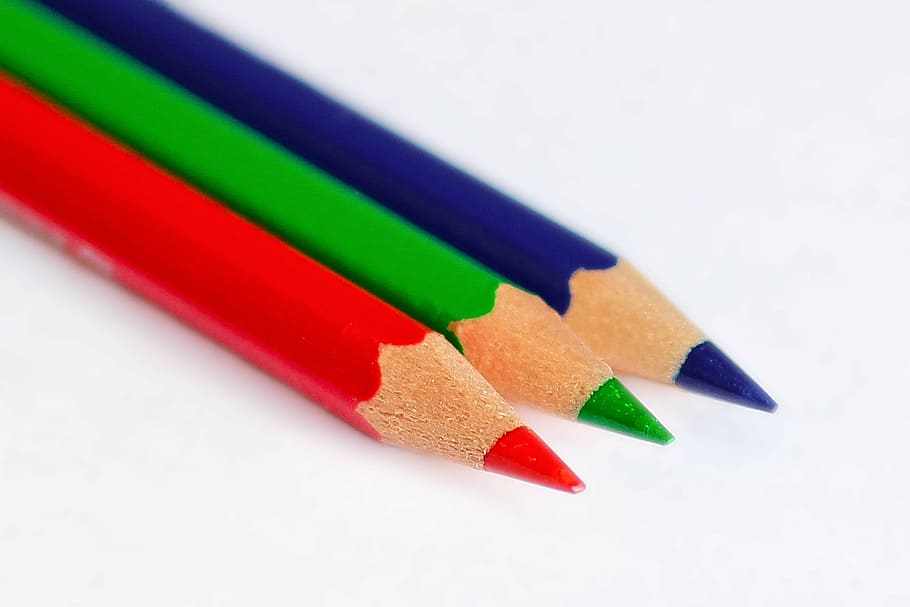 cores básicas, cor, multi colorido, lápis, lápis de cor, variação, vermelho, tiro do estúdio, cor verde, fundo branco