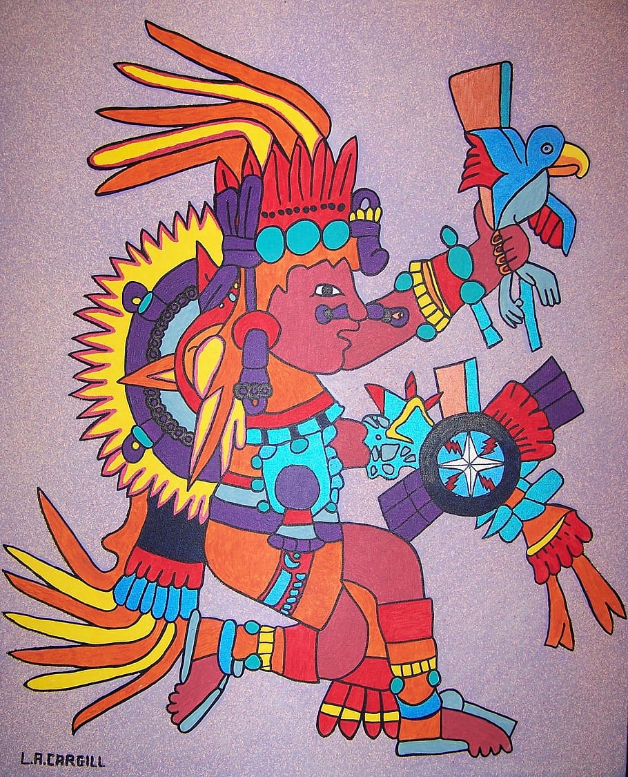 mayan illustration, Tonatiuh, Aztec, Day, God, aztec day god, aztec god, painting, incas, multi colored