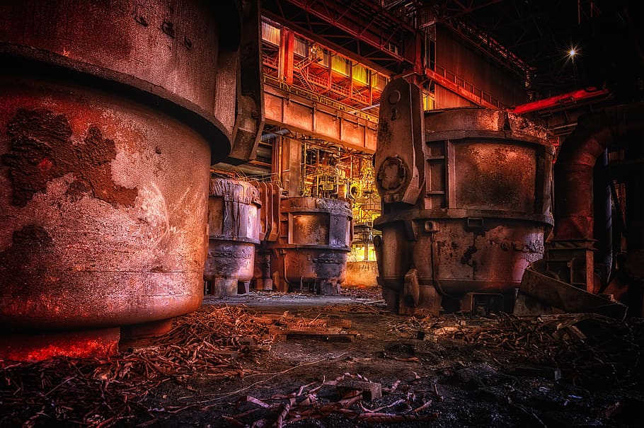 factory, steel mill, production, industrial plant, industry, industrial building, heavy industry, abandoned, decay, atmosphere